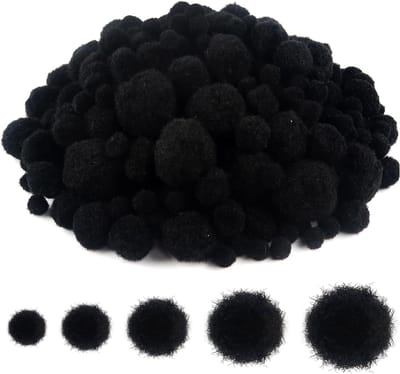 500 Stuks Zwarte Pompoms 10 tot 30 mm - Fluffy Pompoms voor Creatieve DIY Knutselprojecten en Decoratie