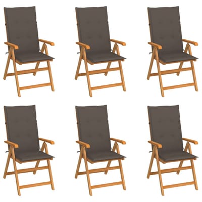 vidaXL - Inklapbare - stoelen - 6 - st - met - taupe - kussens - massief - teakhout