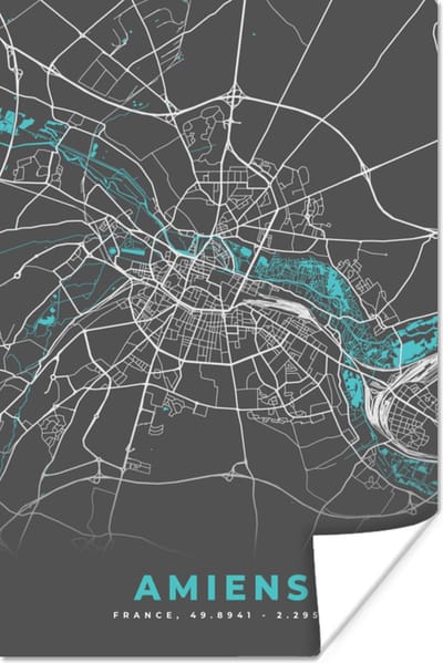 Poster Amiens - Stadskaart - Kaart - Plattegrond - Frankrijk - 120x180 cm XXL