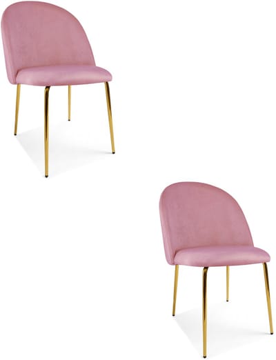 Set van 2 eetkamerstoelen INCA - Lichtroze fluweel - Gouden metalen poten - Modern design
