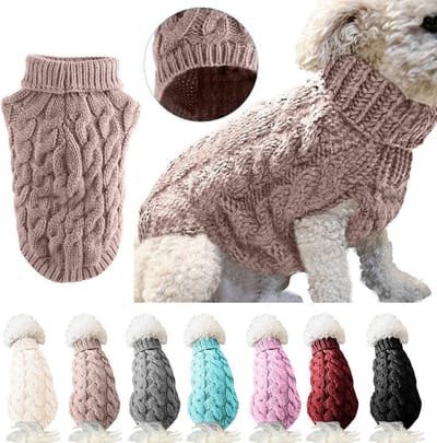 Turtleneck Gebreide Trui voor Honden en Katten - Warme Pullover voor Kleine en Middelgrote Huisdieren, Perfect voor de Winter (L, Khaki)