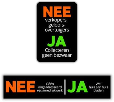 Nee Ja Brievenbus Sticker + Geen Verkopers/Ja Collecteren Sticker - Complete Voordeur Set van 2 stuks - UV en Waterproof - 14x3cm en 5x7.5cm