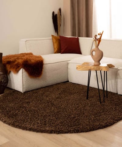 Rond hoogpolig vloerkleed - Shaggy Trend bruin 100