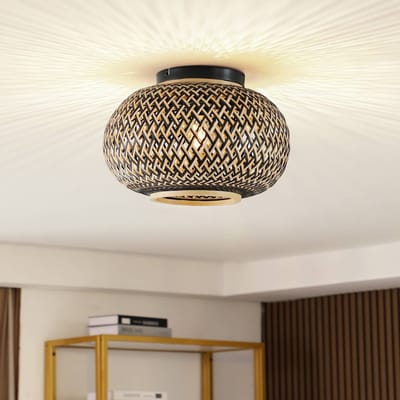 Lindby - plafondlamp - 1licht - Bamboe, ijzer - H: 25.8 cm - E27 - zwart, donker hout