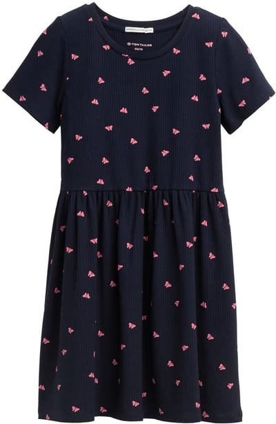 Tom Tailor - Minijurk met ribbelstructuur - Maat 128/134 - dark blue pink butterfly