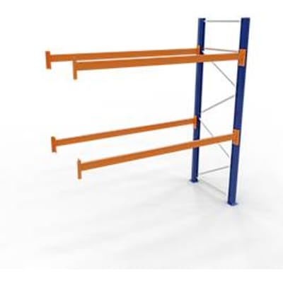 Schulte palletstelling, aanbouwstelling, B 2786 x D 1100 x H 3000 mm, 3 niveaus, palletgewicht tot 500 kg, vakbelasting 5395 kg, blauw/oranje