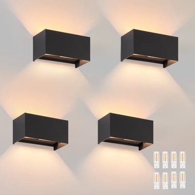 NETTLIFE Wandlamp LED - zwart - 4 stuks - moderne - 3000K warm wit - 2xG9 - voor binnen en buiten - IP65 buitenwandlampen - voor trap | gang