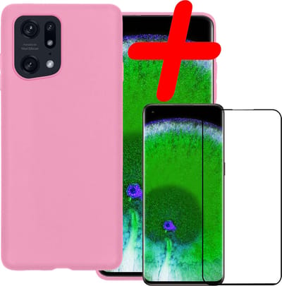 Hoesje Met Screenprotector - Geschikt voor OPPO Find X5 - Sterk & Shockproof - Back Cover - Siliconen Case - Telefoon Hoes - Lichtroze