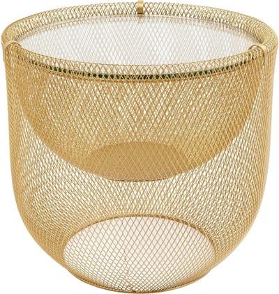 Salontafel  rond Grid Goud Ø50c martistieke staalgaas met Glas