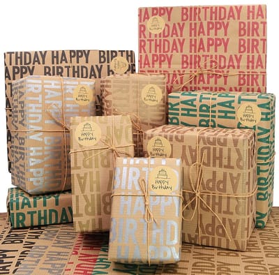 Dailygoods- Verjaardagscadeaupapier 12 vellen 70x50 cm - Kraftpapier - Inpakpapier voor verjaardag - Cadeauverpakking - Hoge kwaliteit 85 g/m² - Sterk en grof