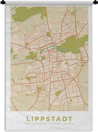Wandkleed - Wanddoek - Plattegrond - Vintage - Lippstadt - Kaart - Stadskaat - 120x180 cm - Wandtapijt - Stadskaart