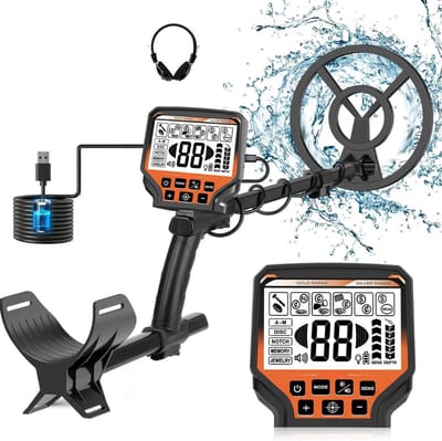 TopChoice® Metaaldetector voor Kinderen en Volwassenen - Waterdichte Zoekspoel - Lichtgewicht en Vestelbaar voor Buiten Schatzoeken - 15 uur Batarij Duur - Oranje