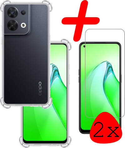 Hoesje Met Screenprotector - 2 Stuks - Geschikt voor OPPO Reno 8 Pro - Sterk & Shockproof - Siliconen Case - Back Cover - Telefoon Hoes - Shock Proof - Transparant