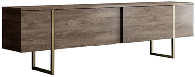 Vente-unique Tv-meubel met 2 deuren - Donker naturel en goud - ZIRELDA