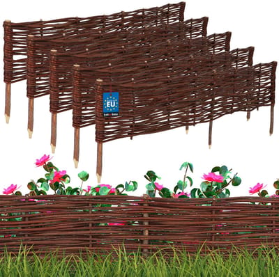 KOTARBAU® 5 st Bloembedrand, Wilgenhouten Hek, Beeteinfassing, 120 x 20 cm, Bruin, Tuinafscheiding, Houten Tuinhek, Schapenhek