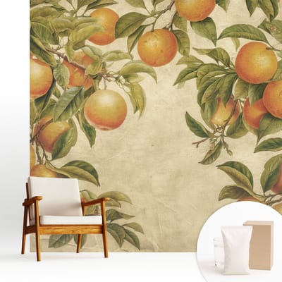 Wallfluent Behang - Fruittakken Vliesbehang - 250x250 cm - Groente Behang - Voor liefhebbers van modern design en interieurarchitectuur - Behang Voor op kantoor, voor de woonkamer, voor de hal - Wandbekleding Bloemen en planten