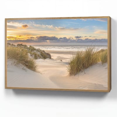 Wandlamp 90x60 cm - Oplaadbaar - Strand - Duin - Gras - Zonsondergang - Zee - Wandlampen binnen woonkamer - Slaapkamer lamp - Decoratieve nachtlamp - Vloerlamp draadloos