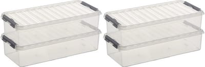 4x sunware q-line opberg box/opbergdoos - 6.5 liter - 48 x 19 x 10 cm - kunststof - opslagbox - transparant/zilver