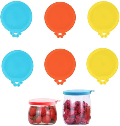 Dailygoods- Silicone Deksels - 6 Stuks - Herbruikbare Dekselhouder - Luchtdichte Deksel - Geschikt voor Glazen Potten - Vaatwasmachinebestendig