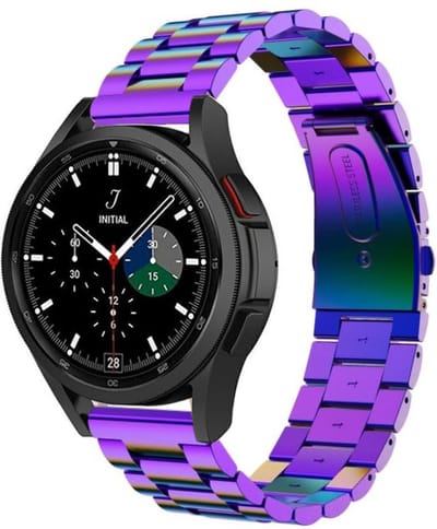 Strap-it Stalen schakel bandje - geschikt voor Samsung Galaxy Watch 7 (40 & 44mm) / Galaxy Watch 6 (Classic) / Galaxy Watch 5 / Watch 5 Pro / Watch 4 (Classic) / Watch FE - Metalen RVS bandje voor Galaxy Watch 4-5-6 alle varianten - kleurrijk