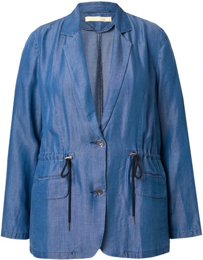 MIAMODA - Dames - Blazer A-lijn lyocell trekkoord in de taille - Blauw denim - Maat 56