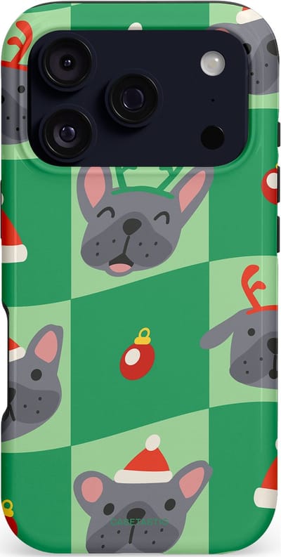 Casetastic hoesje geschikt voor Apple iPhone 17 Pro - MagSafe - Dubbellaagse bescherming - Schattige Kersthondjes - Fashion Case - Groen Grijs