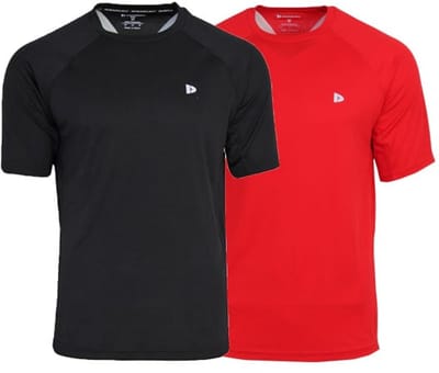 2-Pack Donnay - Sportshirt (André) - T-Shirt - Heren - Black/Poppy-red (733) - maat S