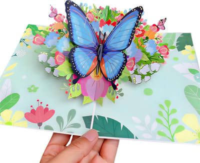 3D Vlinder Pop-Up Wenskaart – Decoratieve Postkaart voor Valentijn, Moederdag, Verjaardag, Jubileum & Bruiloft - Blauw