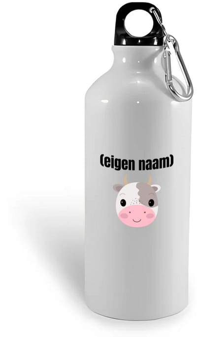 Hacebo® - koeienkop met eigen naam waterfles - Koe - boeren/koeien liefhebbers - iemand die houdt van koeien - verjaardag - cadeau - kado - water fles - 400ML