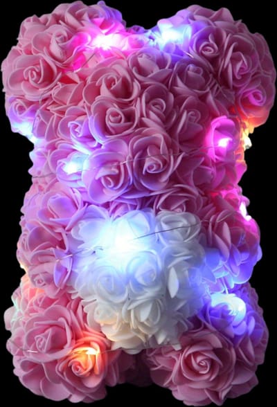 Livano Rozen Teddy Beertje - Rozen Beer - Rose Bear - Valentijn Cadeautje Voor Haar & Hem - Vrouw - Roze Met Licht