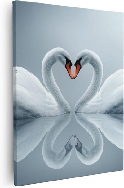 Artaza Canvas Schilderij Zwaan - 40x50 cm - Muurdecoratie Vogels - Wanddecoratie Liefde - Schilderijen Op Canvas