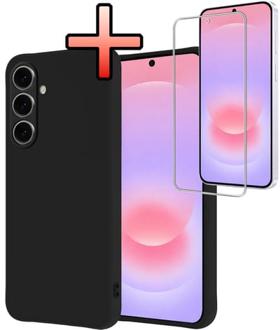Hoesje - Met Screenprotector - Geschikt voor Samsung Galaxy A37 - Sterk & Shockproof - Back Cover - Siliconen Case - Telefoon Hoes - Zwart