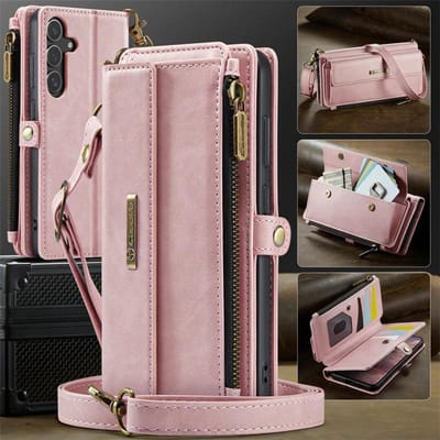 CaseMe Lanyard Lederen Portemonnee met Rits Kaarthouder Telefoonhoesje voor Samsung Galaxy S26 Ultra S25 FE S24 Plus S23 S22 S21 A17 A16 A56 Cover (Samsung S21)