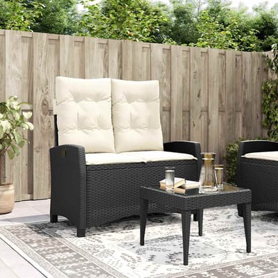 vidaXL - Tuinbankje - verstelbaar - met - kussens - poly - rattan - zwart