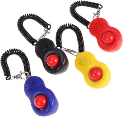 Honden Trainings Clicker - Clicker Honden - Gedrag Trainen - Met Polsband - 20.5 cm - Geel Blauw Zwart
