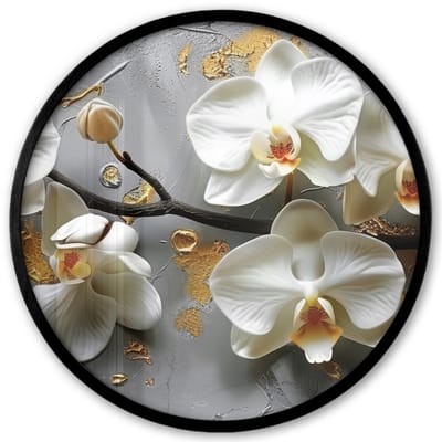Poster in lijst Rond - Fotolijst 40x40 cm - Posters - Bloemen - Orchidee - Abstract - Modern - Ronde posterlijst zwart - Decoratie - Wanddecoratie woonkamer - Muurdecoratie slaapkamer