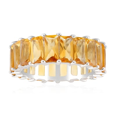 Cavill - Ring 925 Sterling Zilver Gerhodineerd - 5,89 Karaat Braziliaanse Citrien - Brede Stralende Citrienring met Baguette Slijpsel - Luxe Sieraden