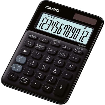 Casio MS-20UC-BK Bureaurekenmachine Zwart Aantal displayposities: 12 werkt op zonne-energie, werkt op batterijen (b x h