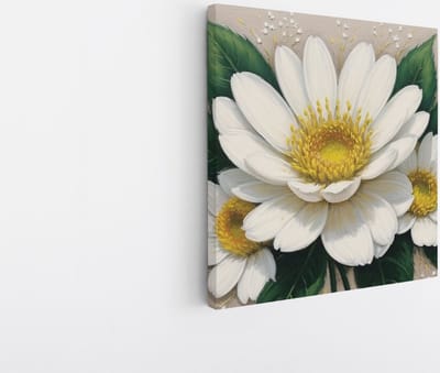 Saammp Canvas Schilderij - Grote Witte Bloemen - Natuur - Abstract - 20x20 - Foto op canvas - Wanddecoratie - Muurdecoratie Woonkamer - Kantoor Decoratie