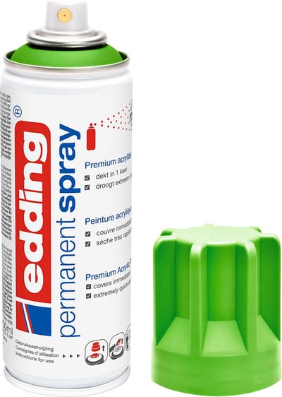 edding 5200 spuitverf in spuitbus - geelgroen mat - 1 stuk - 200 ml verf - direct dekkend – 0,7-1 m2 oppervlak - acrylverf voor het lakken en versieren van glas, metaal, hout, keramiek, kunststof, canvas - permanent spray, verfspray