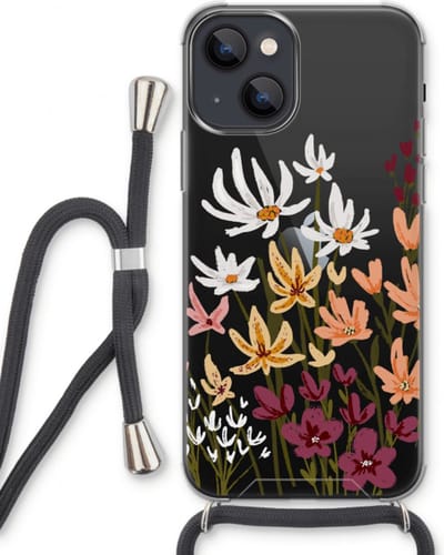Case Company® - Hoesje met koord geschikt voor iPhone 13 hoesje met Koord - Painted wildflowers - Telefoonhoesje met Zwart Koord - Bescherming aan alle Kanten en Over de Schermrand