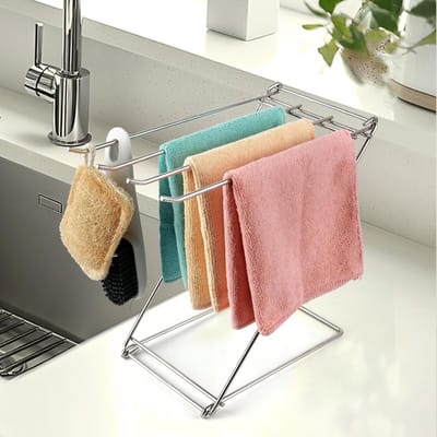 Ulisem - Keukenhanddoekhouder - vrijstaande handdoekstandaard met 4 armen voor keuken en badkamer – geschikt voor theedoeken, handdoeken en washandjes – opvouwbare Z-vormige standaard