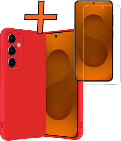 Hoes - Met Screenprotector - Geschikt voor Samsung Galaxy S25 - Sterk & Shockproof - Back Cover - Siliconen Case - Telefoon Hoes - Rood