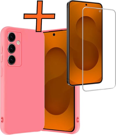 Hoes - Met Screenprotector - Geschikt voor Samsung Galaxy S25 FE - Sterk & Shockproof - Back Cover - Siliconen Case - Telefoon Hoes - Lichtroze