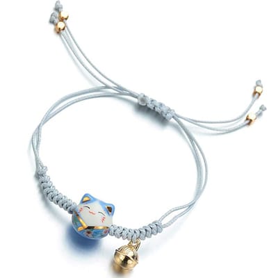 Gelukskat Armband Handgeweven Feng Shui Gelukssieraad Keramische Kat Maneki Neko Geluk Rijkdom Armband white