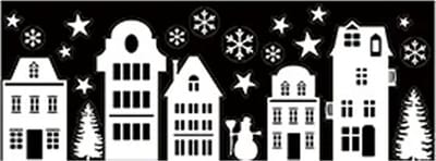 Anna's Collection Kerst raamstickers Huisjes met maan - vel van 34 x 28 cm - raamdecoratie - raamversiering