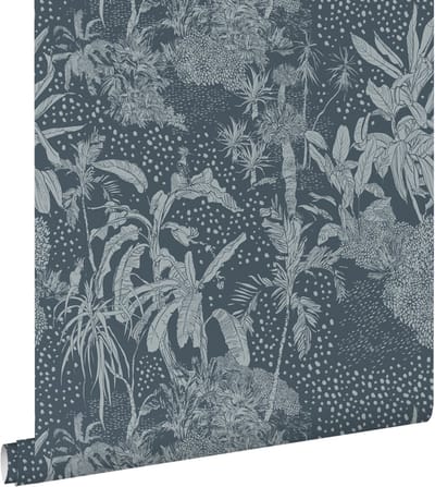 ESTAhome behang tropische bladeren vergrijsd blauw - 50 x 900 cm - 139892