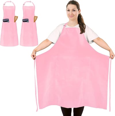 2 Stuks Plus Size Chef Schort, Unisex Roze Schort, Waterdichte Schort met 2 Zakken voor Koken, Barbecue, Werk, Professionele Schort voor Ober Artiest Kapper (Groot Formaat)