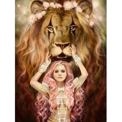 Dieren Diamant Schilderij Leeuw Koningin Mozaïek DIY Diamant Schilderij Leeuw Engel Kruissteek Borduren 20X30CM beige