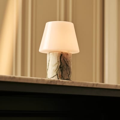 Tavellio Hooch Draadloze Tafellamp – H22 – Ice Green Marmer en Glas – Tot 100 uur